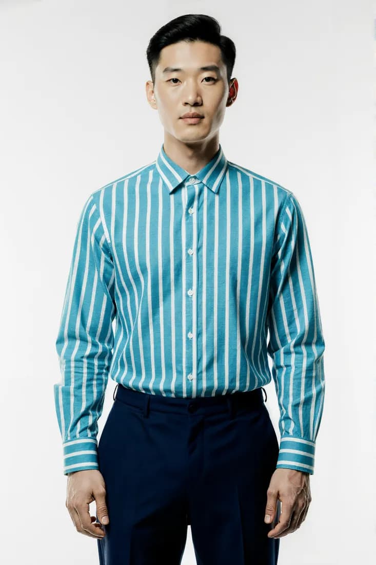 Perfect Fit Shirt With Turquoise Sripes